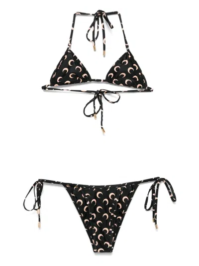 Marine Serre Mp Printed Swimwear Woman Black And Beige