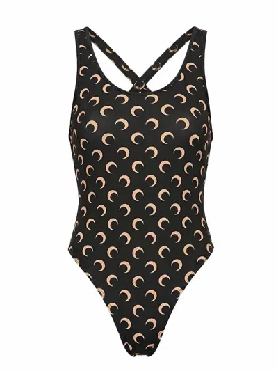 Marine Serre Mp Printed Swimwear Woman Black And Beige