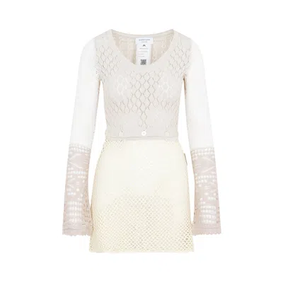 Marine Serre Multicolor Crochet Mini Dress In Nude &amp; Neutrals