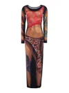Marine Serre Multicolor Long Dress With All-over Graphic Print