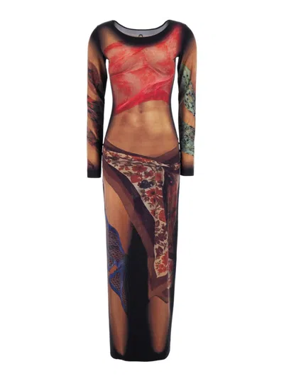 Marine Serre Long Dress "statues" In Multicolor