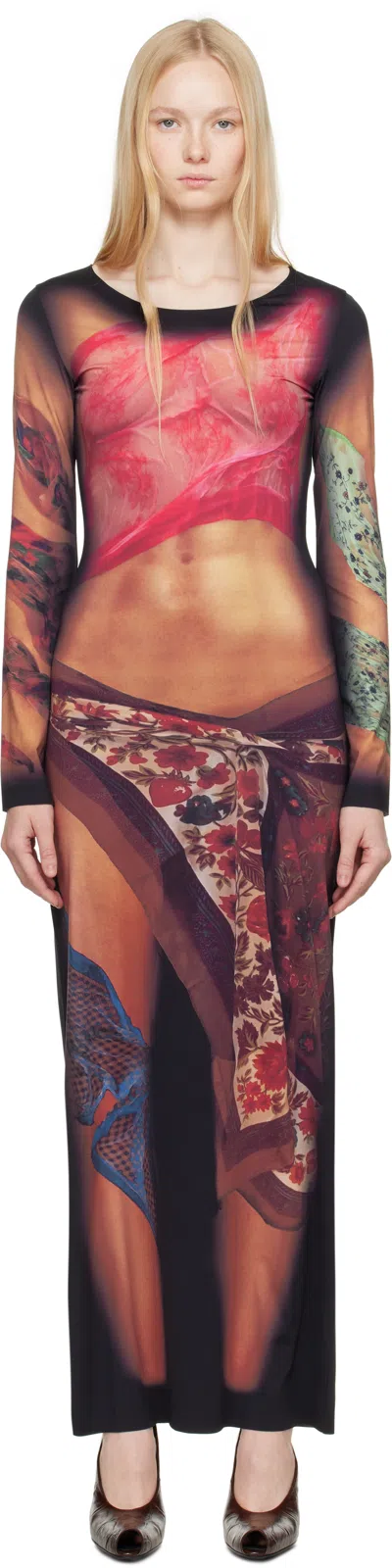 Marine Serre Long Dress "statues" In Multicolor