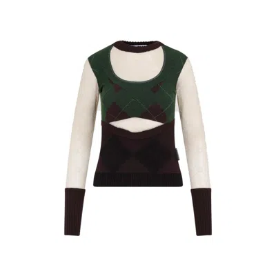 Marine Serre Multicolor Regenerated Lozenge Knit Crewneck Multicolor Cotton Pullover In Black