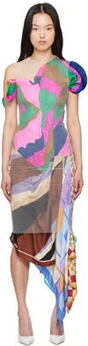Marine Serre Multicolor Regenerated Silk Scarves Fitted Maxi Dress In Mu00 Multicolor