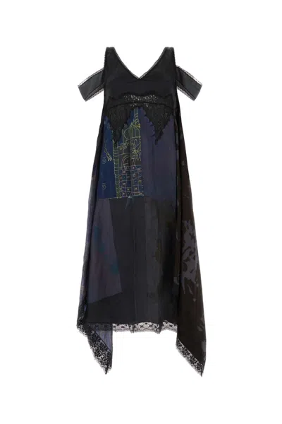 Marine Serre Multicolor Silk Dress In Black