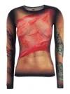 Marine Serre Multicolor Top With Draped Details And All-over Graphic Print In Tech Fabric Woman
