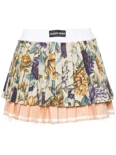 Marine Serre Upcycled Pleated Mini Skirt In Neutrals