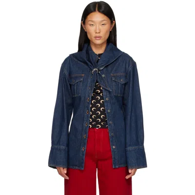 Marine Serre Navy Denim Overshirt In Blue