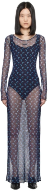Marine Serre Navy Moon Printed Maxi Dress In Bl90 Navy