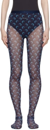 Marine Serre Navy Moon Printed Mesh Tights In Bl90 Navy