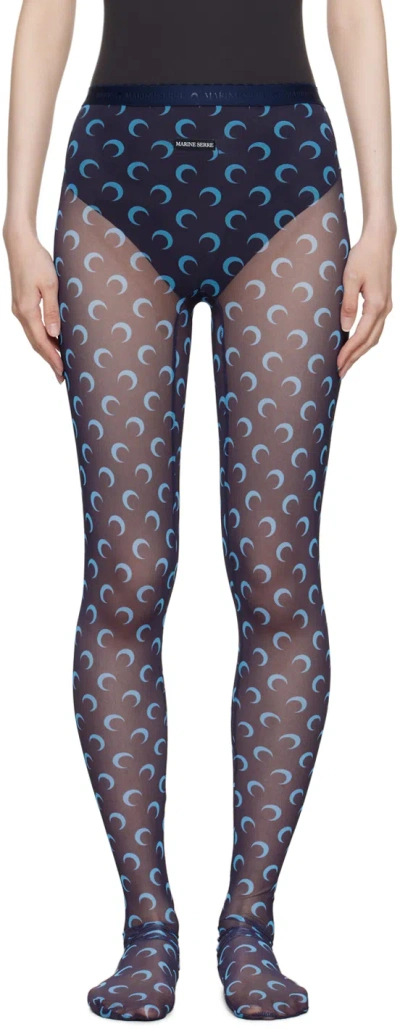 Marine Serre Navy Moon Printed Mesh Tights In Bl90 Navy