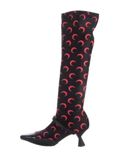 Pre-owned Marine Serre Neoprene Graphic Print Boots In Blue