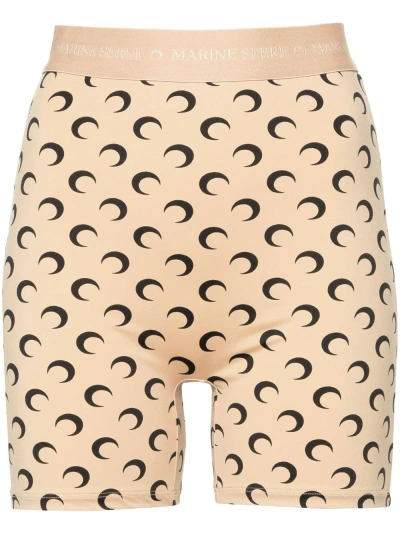 Marine Serre Neutral Crescent Moon Cycling Shorts In Beige