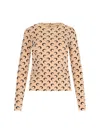 Marine Serre Beige Crewneck T-shirt With All-over Crescent Moon Print In Brown