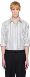 Marine Serre Off-white & Navy Regenerated Striped Poplin Button Up Shirt