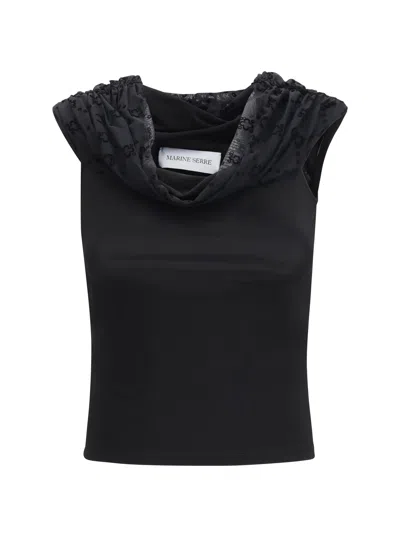 Marine Serre Off-shoulder Draped Blouse In Black