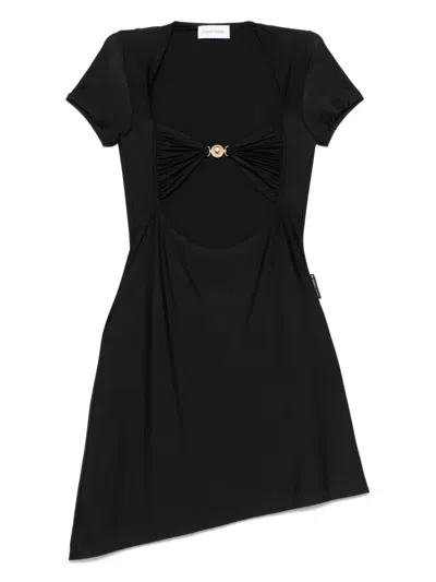 Marine Serre Open-chest Draped Mini Dress In Black