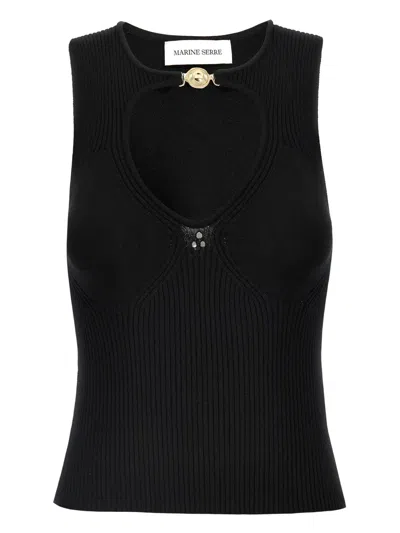 Marine Serre Open Neck Knit Top With Moon Jewelry In Black