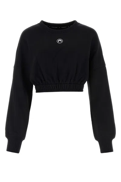 Marine Serre Organic Cotton Fleece Cropped Sweater-m Nd  Female In Black