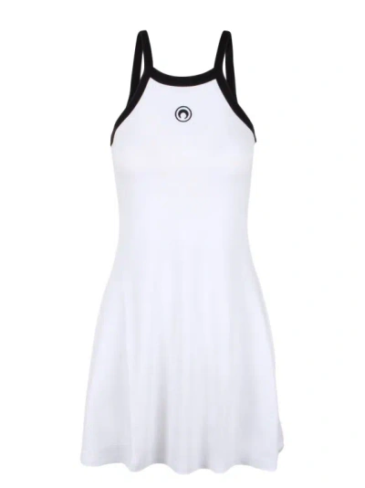 Marine Serre Organic Cotton Rib Flared Dress In White