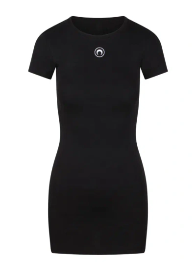 Marine Serre Organic Cotton Rib T-shirt Dress In Black