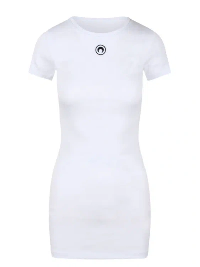 Marine Serre White Ribbed Jersey Moon Logo Mini Dress