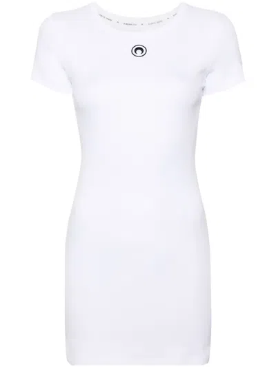 Marine Serre White Ribbed Jersey Moon Logo Mini Dress