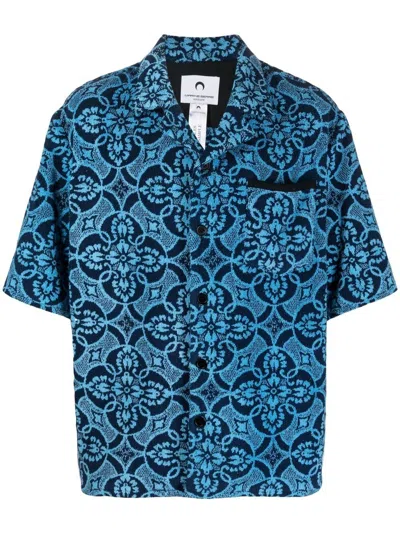 Marine Serre Terry-cloth Effect Short-sleeve Shirt In Blue