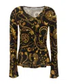 Marine Serre Black Blouse With All-over Graphic Print And Gathering Detail In Black