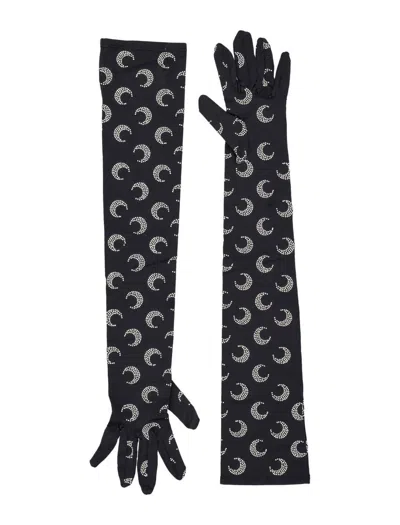 Marine Serre Allover Moon Strass Long Gloves In Black