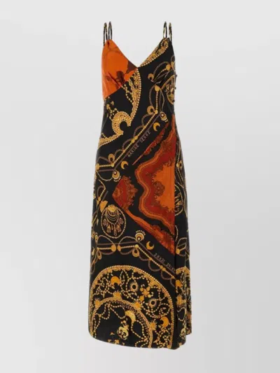 Marine Serre Paisley Print Silk Dress With Asymmetric Hem In Brown