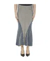 Marine Serre Panelled Denim Flared Skirt In Gray