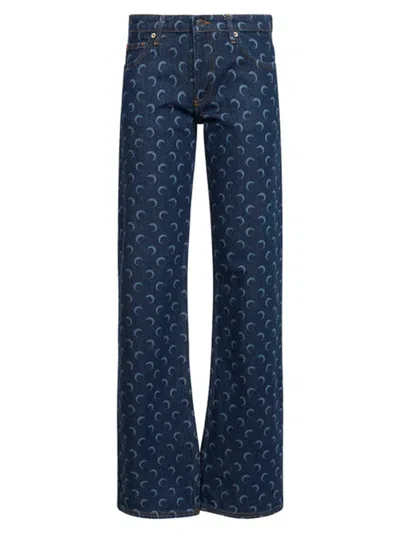 Marine Serre Indigo Crescent Moon Cotton Jeans In Blue