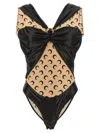 Marine Serre Patchwork Bodysuit With All-over Logo Print In Black