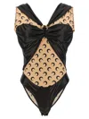 Marine Serre Patchwork Bodysuit With All-over Logo Print In Black