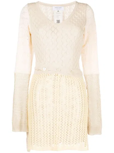 Marine Serre Patchwork Crochet Minidress In Yellow