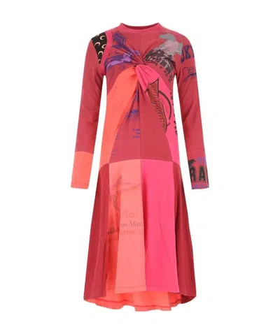 Marine Serre Patchwork Flared Tunic Dress In Red