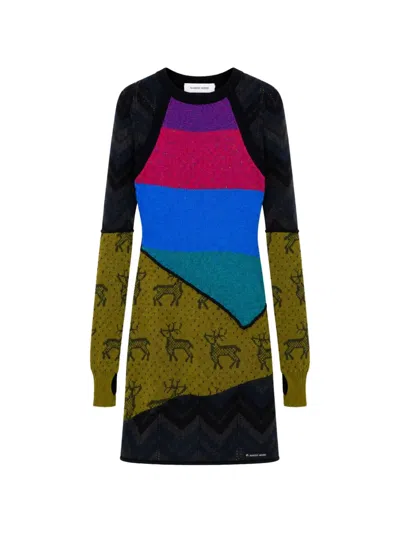 Marine Serre Patchwork Intarsia-knit Mini Dress In Multi