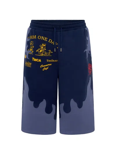 Marine Serre Patchwork Jersey Shorts In Blue