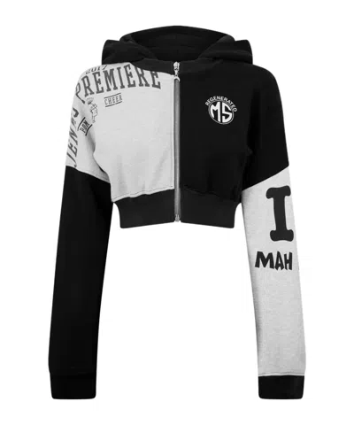 Marine Serre Pattern Zipper Hooded Sweatshirt In Black