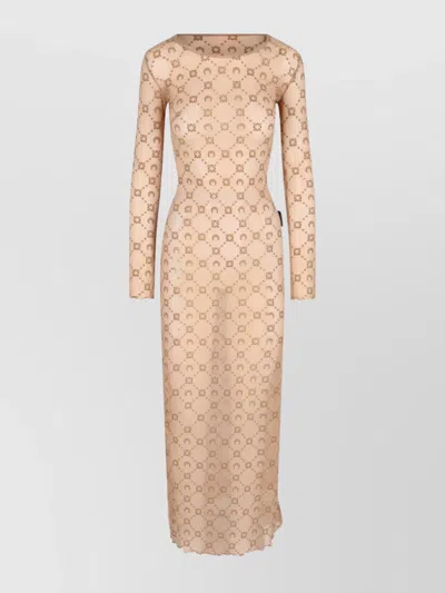 Marine Serre Patterned Knee Length Dress With Long Sleeves In Beige