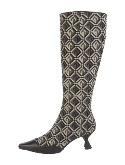 Pre-owned Marine Serre Patterned Leather Trim Embellishment Boots In Black/neutrals
