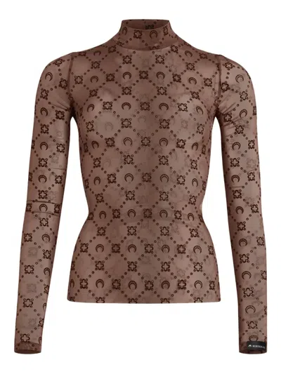 Marine Serre Patterned Long-sleeve Top In Brown
