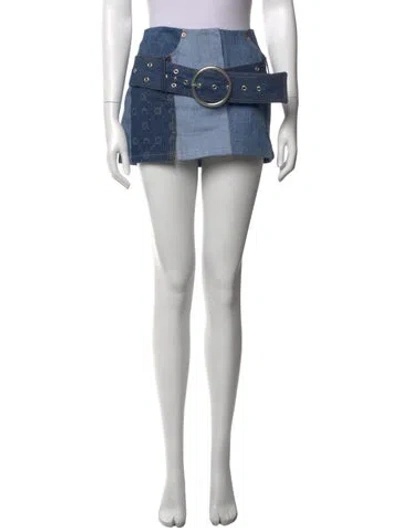 Pre-owned Marine Serre Patterned Mini Skirt In Blue