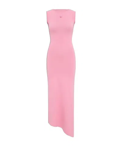 Marine Serre Pearl Logo Asymetrical Midi Dress In Pink