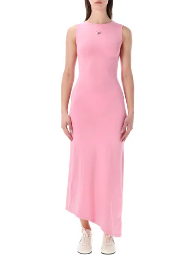 Marine Serre Midi Dress Moon Pearl Jersey Cutout In Pink
