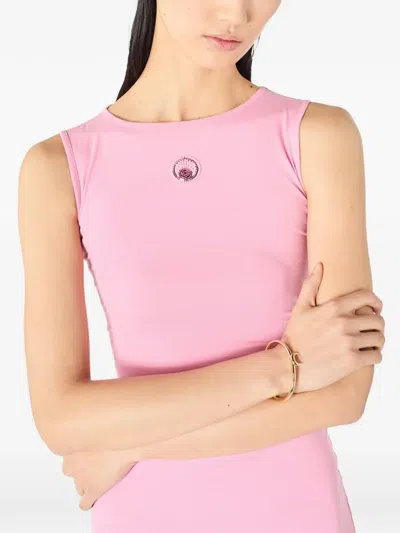 Marine Serre Pearl Logo Asymmetrical Midi Dress In Pink