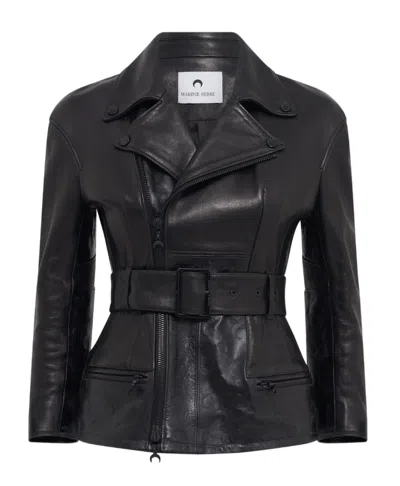 Marine Serre Glossy Moon Leather Perfecto In Black