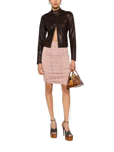 Marine Serre Pink Logo Midi Skirt In Multi