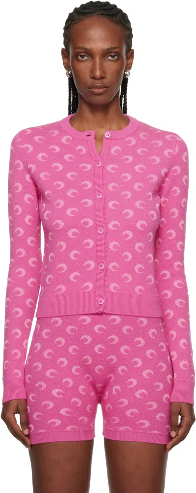 Marine Serre Pink Moon Jacquard Knit Fitted Cardigan